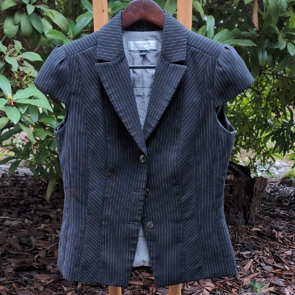 Pin Striped Cap Sleeve Blazer Short Sleeve Jacket Y2K